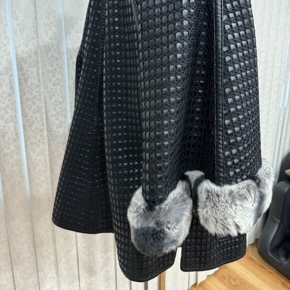 Leather Black cape with rabbit fur New, Size M - Picture 14 of 16